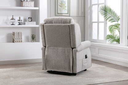 Global Furniture Alliance Andover Riser Recliner Chair in a plush tactile Linen Fabric with a piped scroll arm and side pocket