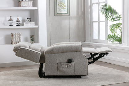 Global Furniture Alliance Andover Dual Motor Riser Recliner Chair in Linen Fabric with lift, rise and recline functions operated by a remote handset
