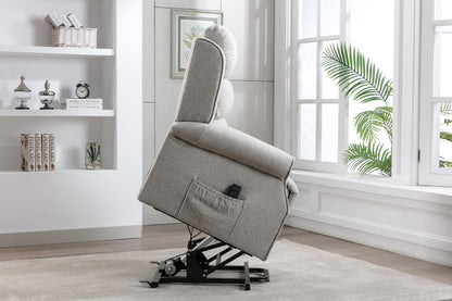 Global Furniture Alliance Andover Riser Recliner Chair in Linen Fabric, has a dual motor with lift, rise and recline functions with a remote handset