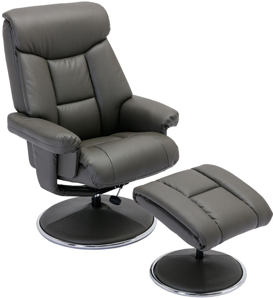 Global Furniture Alliance Biarritz chair and matching footstool with swivel and recliner functions, upholstered in Cinder colour faux leather