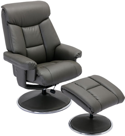 Global Furniture Alliance Biarritz chair and matching footstool with swivel and recliner functions, upholstered in Cinder colour faux leather