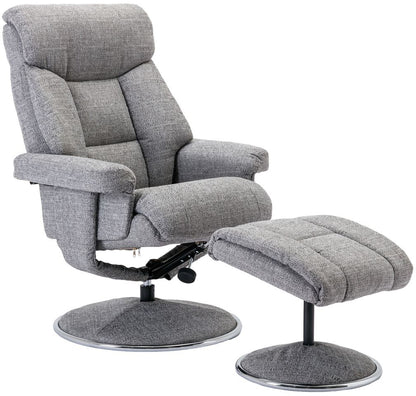 Global Furniture Alliance Biarritz chair and footstool upholstered in Lisbon Rock, with a swivel and recliner mechanism