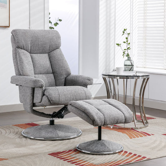 Global Furniture Alliance Biarritz Swivel Recliner Chair and matching footstool in Lisbon Rock fabric