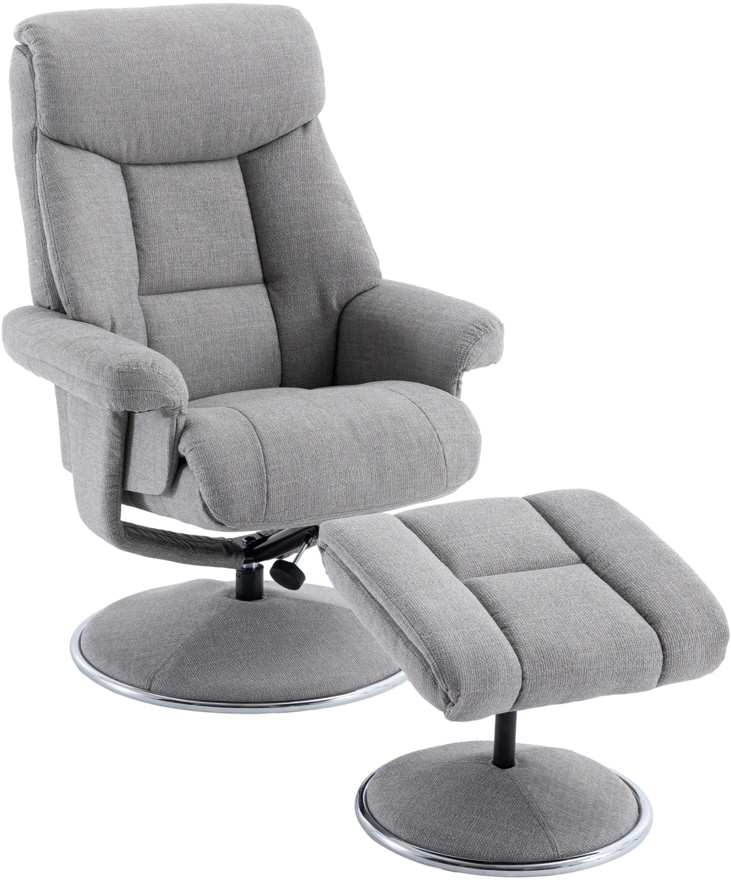 Global Furniture Alliance Biarritz Swivel Recliner Chair in Lisbon Silver coloured upholstery, with a matching footstool