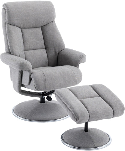 Global Furniture Alliance Biarritz Swivel Recliner Chair in Lisbon Silver coloured upholstery, with a matching footstool