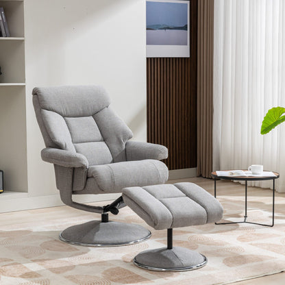 Global Furniture Alliance Biarritz chair and footstool in Lisbon Silver fabric, with a swivel and recliner mechanism