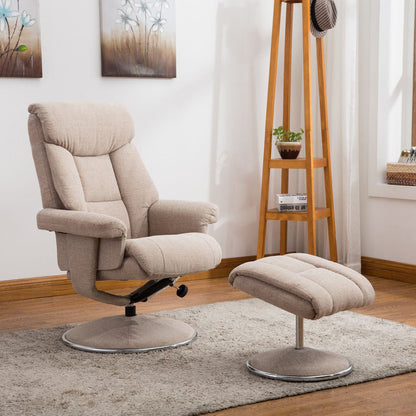 Global Furniture Alliance Biarritz Chair and Footstool upholstered in a soft comfortable Lisbon Wheat colour fabric with a swivel & recliner mechanism