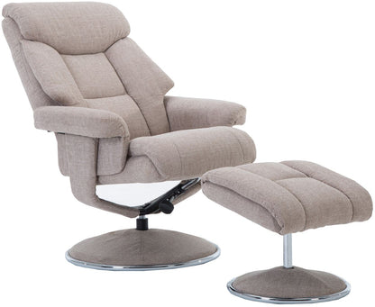 Global Furniture Alliance Biarritz Swivel Recliner Chair in Lisbon Wheat fabric with a matching footstool