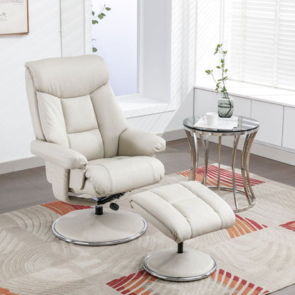 Global Furniture Alliance Biarritz Swivel Recliner Chair and footstool upholstered in Mushroom faux leather