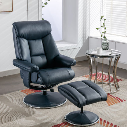 Global Furniture Alliance Biarritz Swivel and Recliner Chair in Navy faux leather with a matching footstool