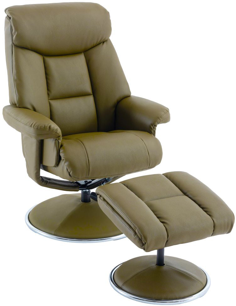 Global Furniture Alliance Biarritz Chair in Olive Green faux leather, with a swivel and recliner mechanism