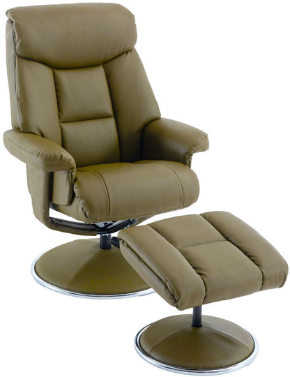 Global Furniture Alliance Biarritz Chair in Olive Green faux leather, with a swivel and recliner mechanism