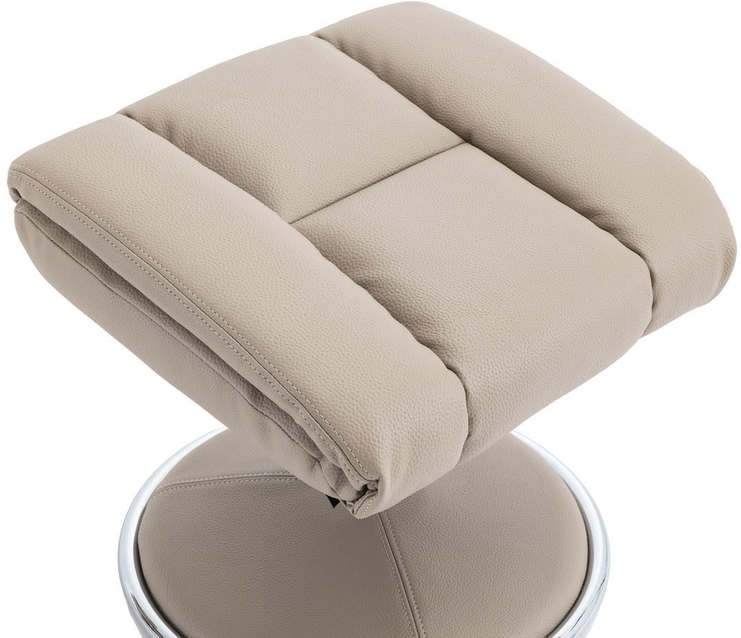 Global Furniture Alliance Biarritz Swivel Recliner Chair and matching footstool in Pebble colour faux leather with a fabric covered metal base