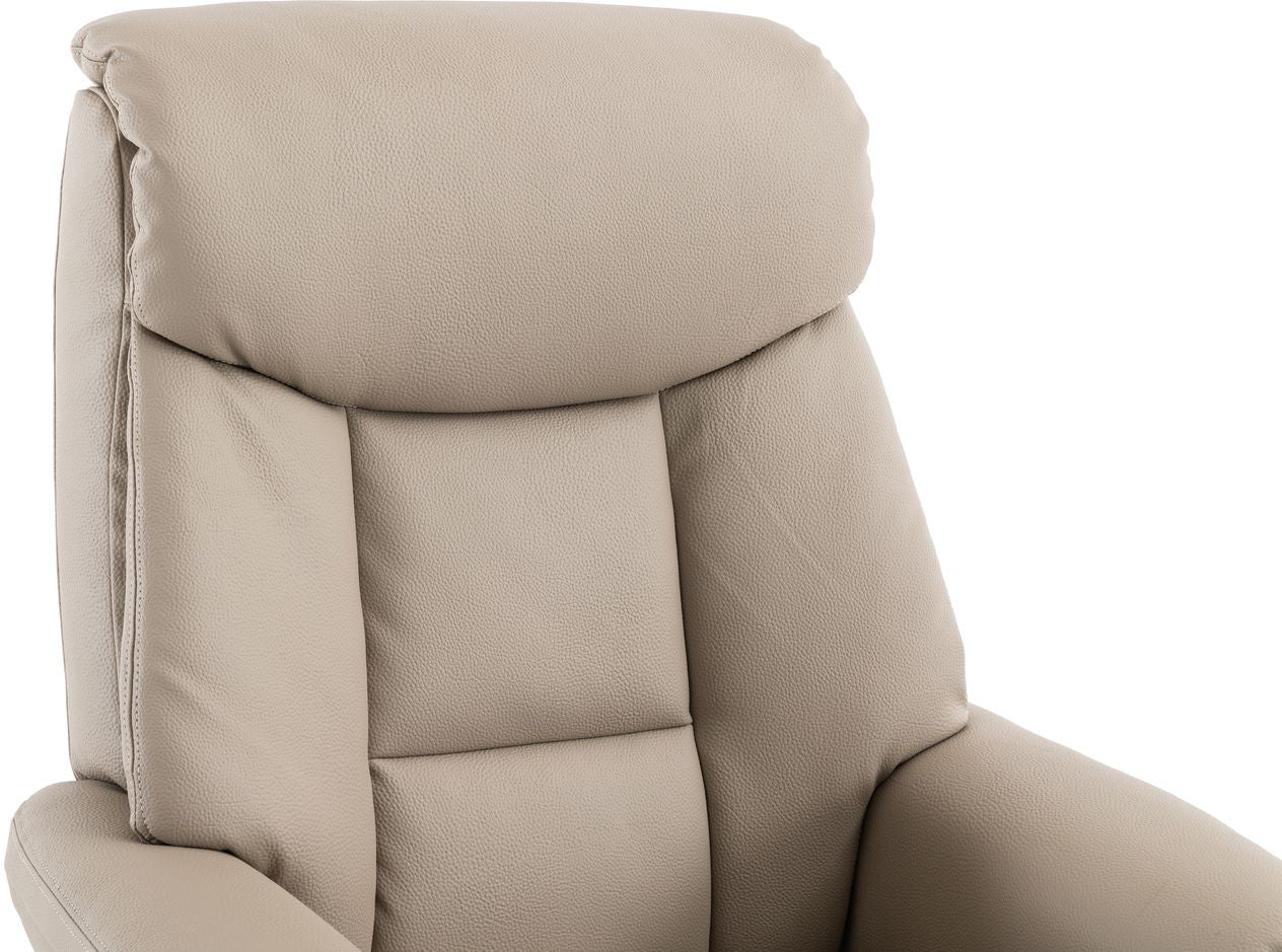 Global Furniture Alliance Biarritz Swivel Recliner Chair in Pebble coloured soft faux leather with a sumptuous headrest for superior comfort