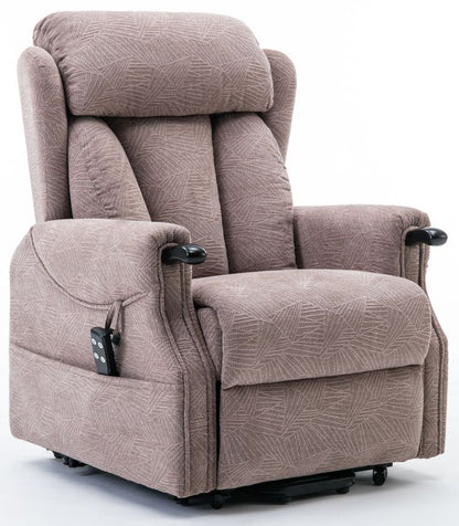 Global Furniture Alliance Denmark Riser Recliner Chair in Brushstroke Mocha Fabric features side pocket and remote control handset
