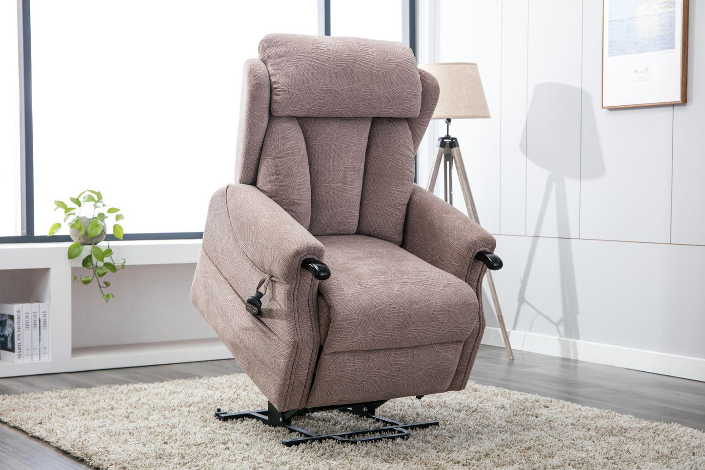 Global Furniture Alliance Denmark dual motor power assisted Riser Recliner Chair in Brushstroke Mocha colour Fabric