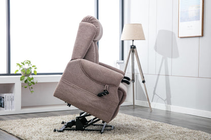 Denmark Riser Recliner Chair from Global Furniture Alliance in Brushstroke Mocha colour Fabric has dual motor power assisted lifting for easy sit and stand positions