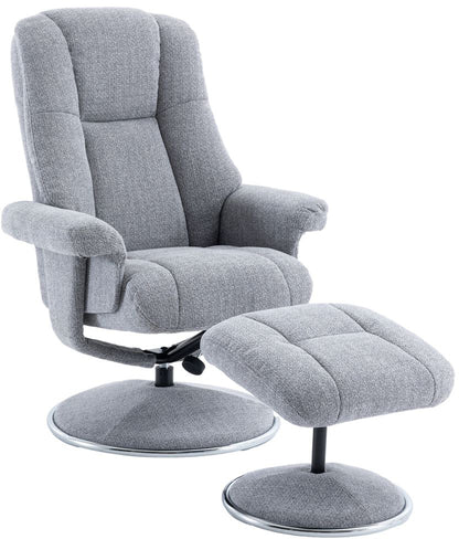 Global Furniture Alliance Denver Chair and footstool in Chacha Dove upholstery with a swivel and recliner mechanism