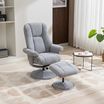 Global Furniture Alliance Denver Swivel and Recliner Chair in Chacha Dove Fabric with a matching footstool