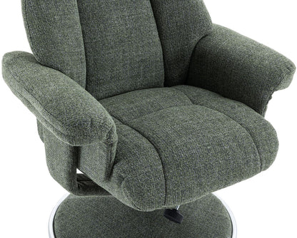 Global Furniture Alliance Denver Swivel and Recliner Chair in Chacha Fern Green upholstery with a fabric covered metal base