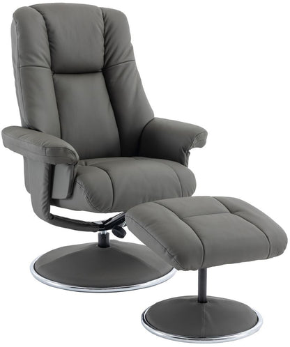 Global Furniture Alliance Denver Chair and footstool in Cinder colour soft leather with swivel and recliner mechanism
