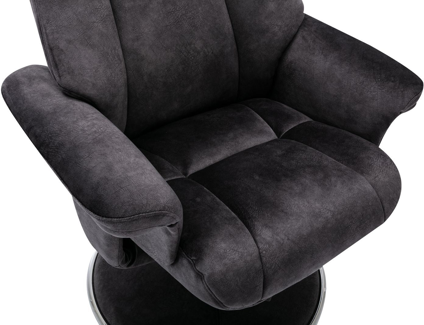 Global Furniture Alliance Denver Swivel Chair in Liquorice colour, soft touch padded upholstery, with a matching fabric covered metal base