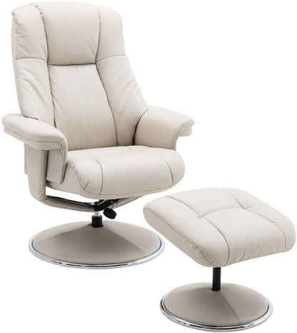 Global Furniture Alliance Denver Chair and footstool in Mushroom coloured soft leather features a swivel and recliner mechanism
