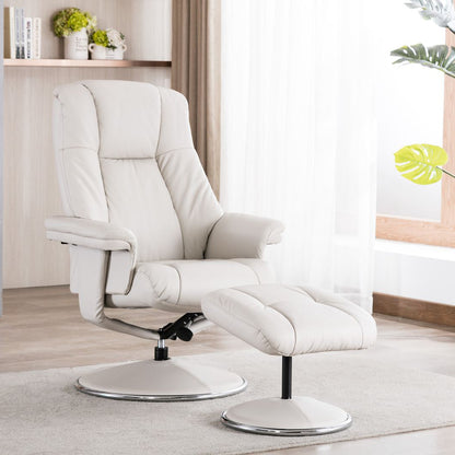 Global Furniture Alliance Denver Swivel and Recliner Chair and matching footstool in a Mushroom coloured soft touch leather