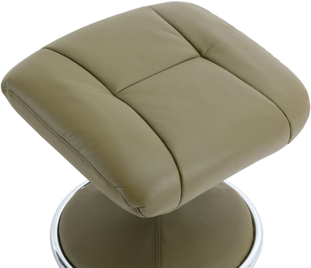 Global Furniture Alliance Denver Chair and matching footstool in Olive Green leather with fabric covered metal base