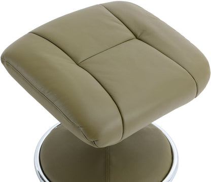 Global Furniture Alliance Denver Chair and matching footstool in Olive Green leather with fabric covered metal base