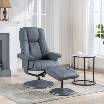 Global Furniture Alliance Denver Swivel and Recliner Chair and footstool in Petrol Blue leather 