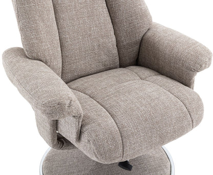Global Furniture Alliance Denver Swivel Recliner Chair upholstered in Chacha Oat colour soft touch, padded fabric