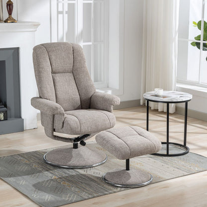 Global Furniture Alliance Denver Swivel Recliner Chair and matching footstool in Chacha Oat coloured fabric