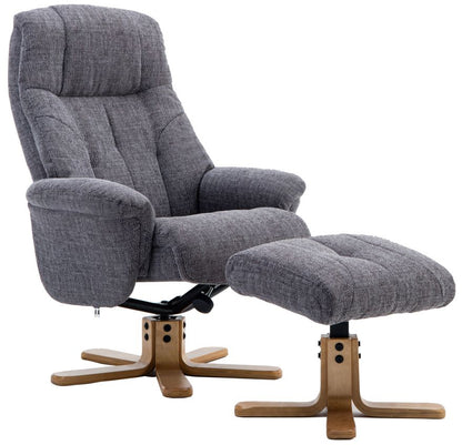Global Furniture Alliance Dubai Swivel and Recliner Chair in Lisbon Grey soft touch fabric, with a matching footstool