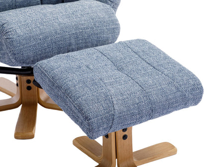 Global Furniture Alliance Dubai Chair and matching footstool in Lisbon Marine blue fabric