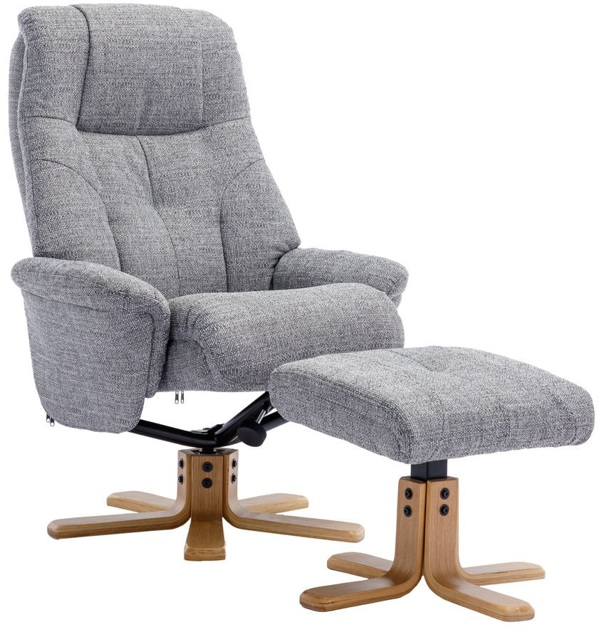 Global Furniture Alliance Dubai Swivel Recliner Chair and matching footstool in soft touch Lisbon Rock fabric