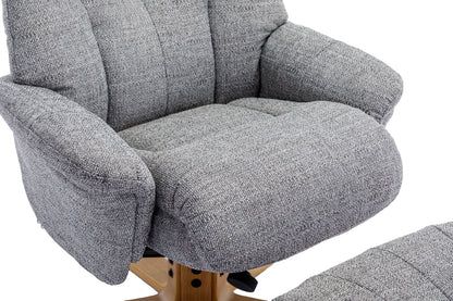 Global Furniture Alliance Dubai Swivel Recliner Chair and footstool in Lisbon Rock grey colour fabric