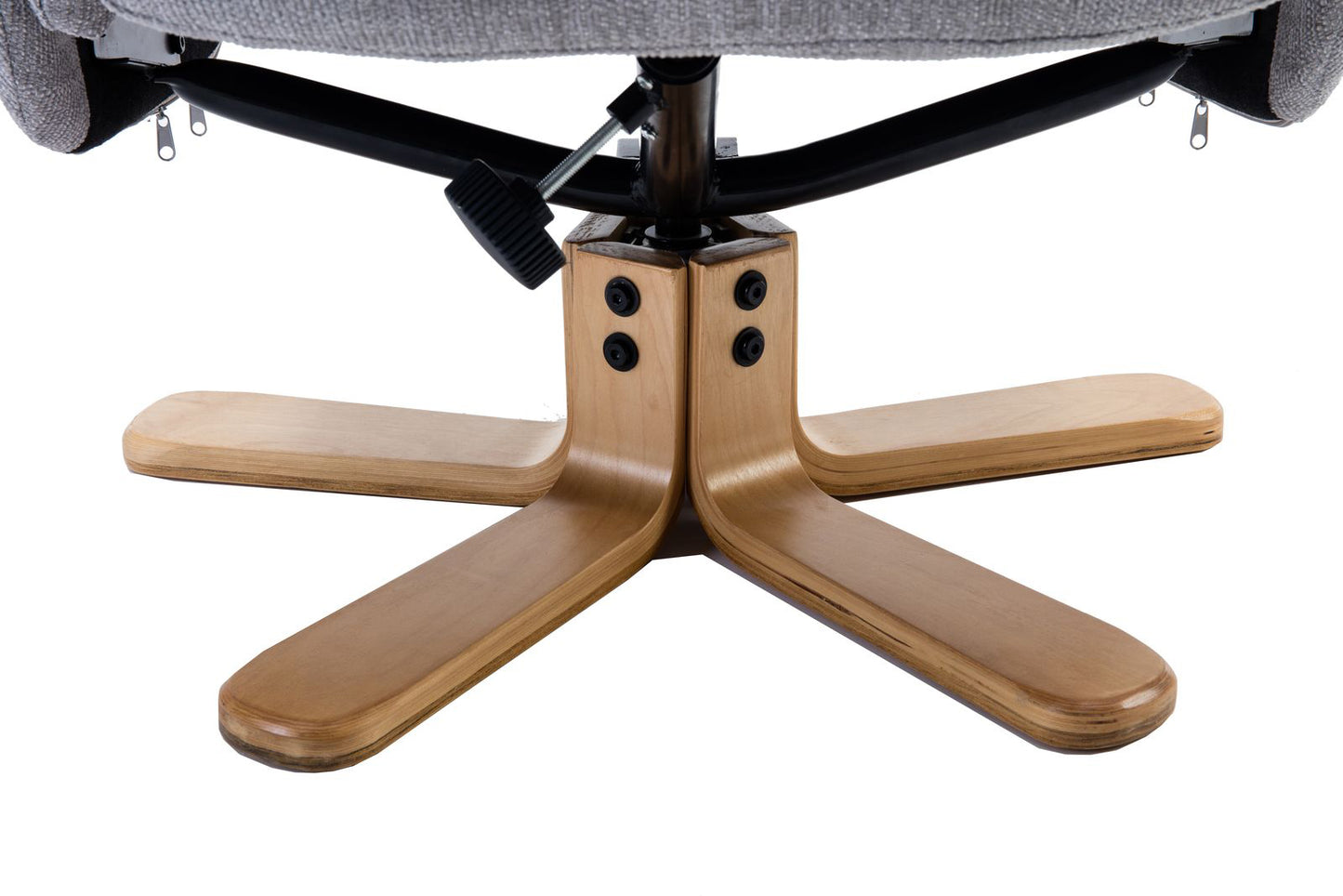 Global Furniture Alliance Dubai Chair in Lisbon Silver with a swivel and recliner mechanism, and a light colour wooden base