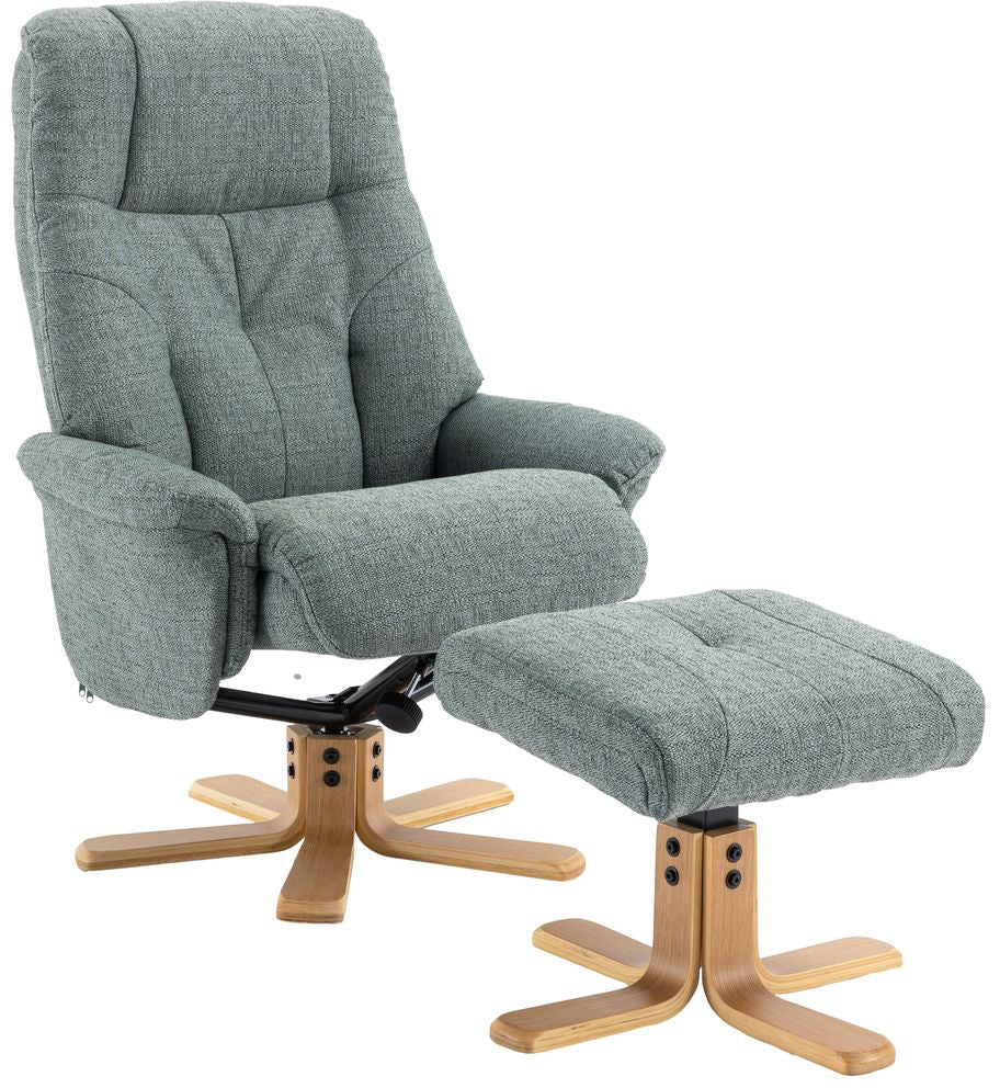 Global Furniture Alliance Dubai Swivel and Recliner Chair in Lisbon Teal with a matching footstool