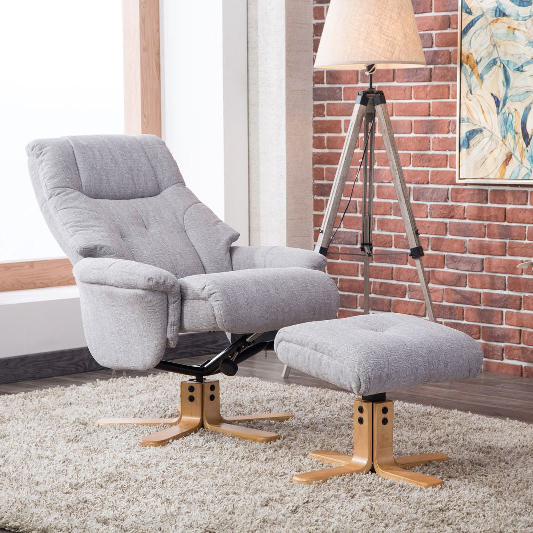 Global Furniture Alliance Dubai Chair and footstool in Lisbon Wheat colour with swivel and recliner mechanism