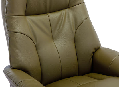 Global Furniture Alliance Dubai Swivel Recliner Chair in Olive Green faux leather, softly padded for extra comfort