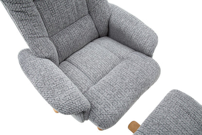 Global Furniture Alliance Florida Chair and footstool in Lake Blue colour, has a swivel and recliner function