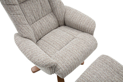 Global Furniture Alliance Florida Chair and footstool in Wheat, features swivel and recliner functions for comfort 