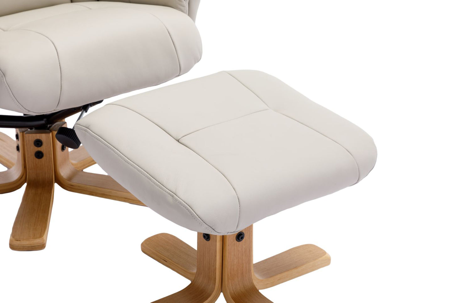Global Furniture Alliance Hawaii Swivel Recliner Chair and matching footstool in Mushroom Leather with a light wood base