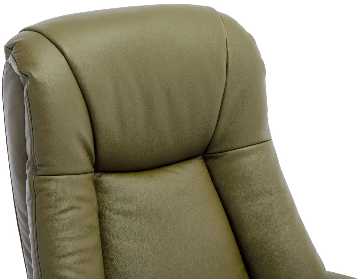 Global Furniture Alliance Hawaii Swivel Recliner Chair in a soft Olive Green padded Leather