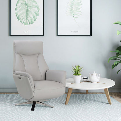 Global Furniture Alliance Houston Swivel and Recliner Chair in Platinum Grey Leather with a chrome base