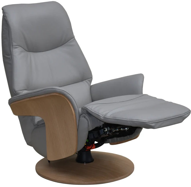 Global Furniture Alliance Iowa Swivel Chair in Pale Grey leather features an integrated footrest