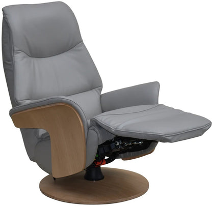 Global Furniture Alliance Iowa Swivel Chair in Pale Grey leather features an integrated footrest