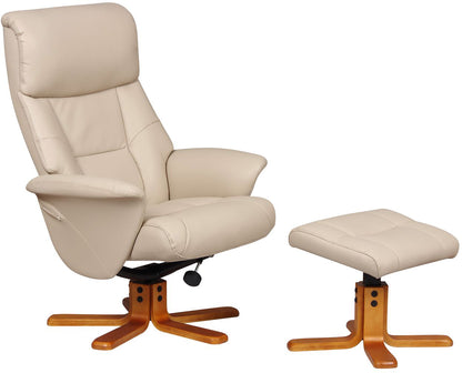 Global Furniture Alliance Marseille Swivel Recliner Chair and footstool in Cafe Latte faux leather fabric