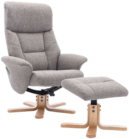 Global Furniture Alliance Marseille 360 degree swivel Chair with recliner function and a matching footstool, in Fossil Fabric